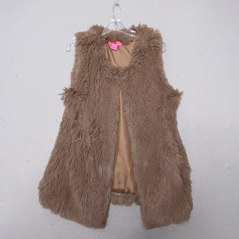Betsey Johnson Vest Medium Brown Faux Fur Y2K Boho Festival Shaggy Statement